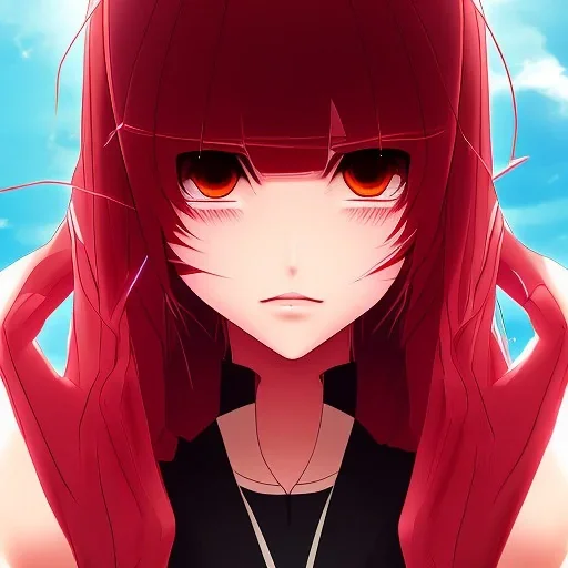 crystal clear blue eyes, and dark pink hair, dot eyebrows, woman, angry expression, pointy ears, long hair, sexy, young, beautiful