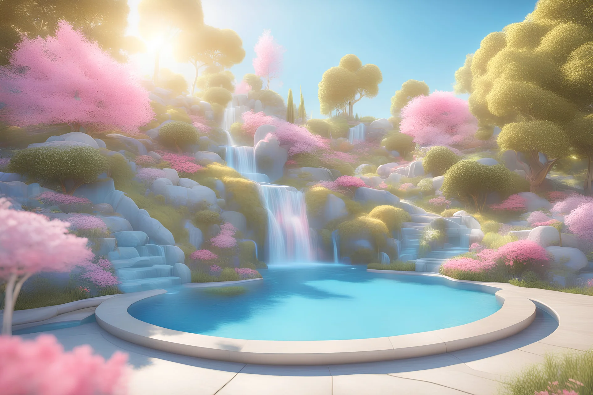 cosmic city, blue sky, garden, flowers, trees, waterfall, sunny day, pink, blue, yellow lights, light effect, smooth, extremely sharp detail, finely tuned detail, ultra high definition, 8 k, unreal engine 5, ultra sharp focus, Glamorous photo, high fashion, luxurious, extravagant, stylish, sensual, opulent, elegance, stunning beauty, professional, high contrast, detailed, , looking at viewer <lora:add-detail-xl:1> <lora:xl_more_art-full_v1:0.5> <lora:looking_at_viewer:2>