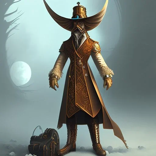 steampunk, cloaked person, full-body