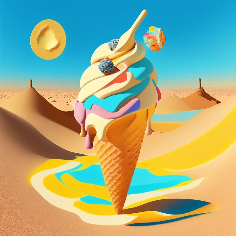 an ice cream in the style of kandinsky in the desert