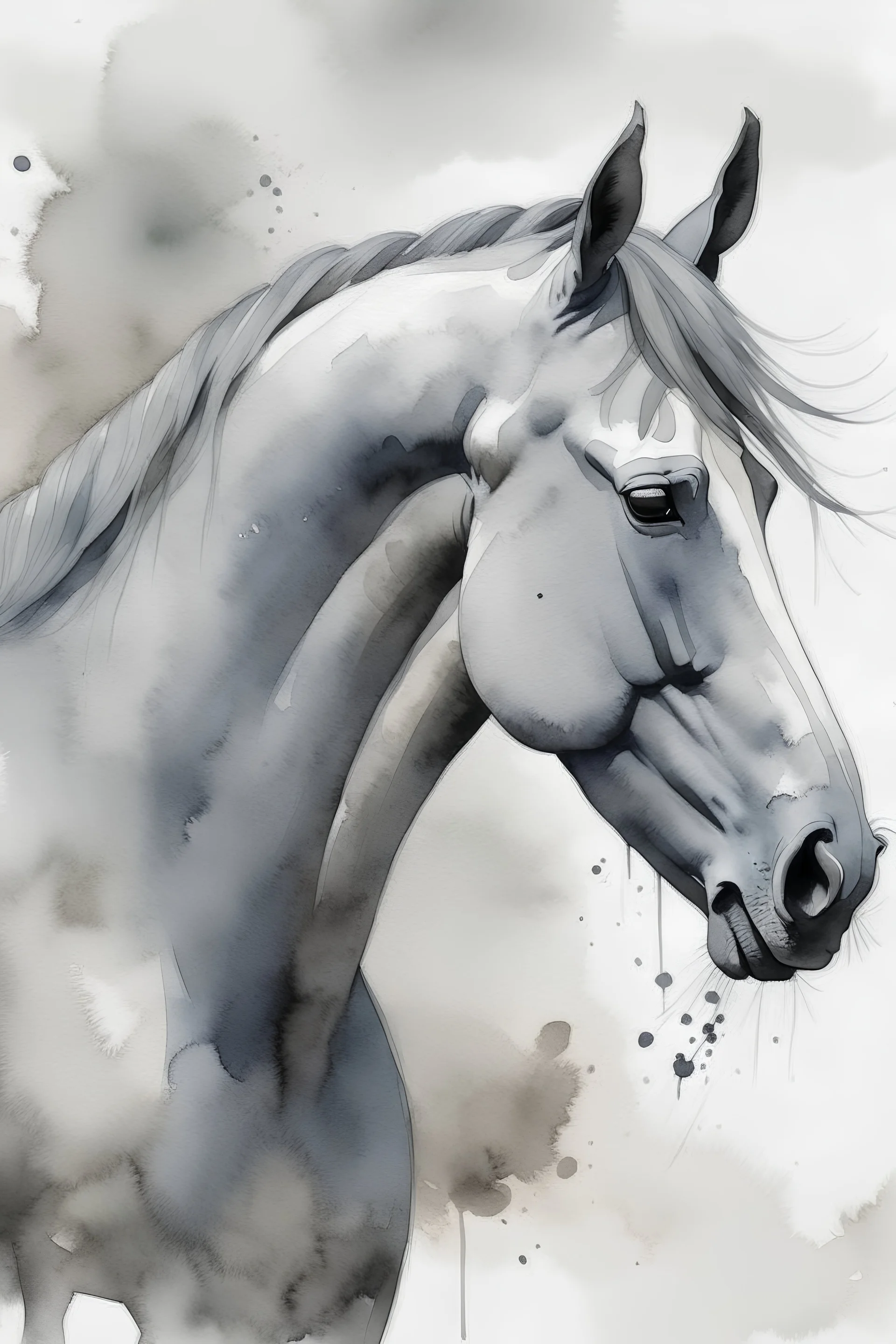 horse watercolour grey image