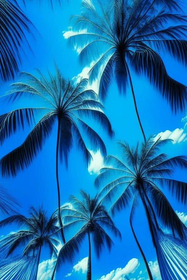 A coconut trees in Indonesia with cleat blu sky. Impresionisme abstract art