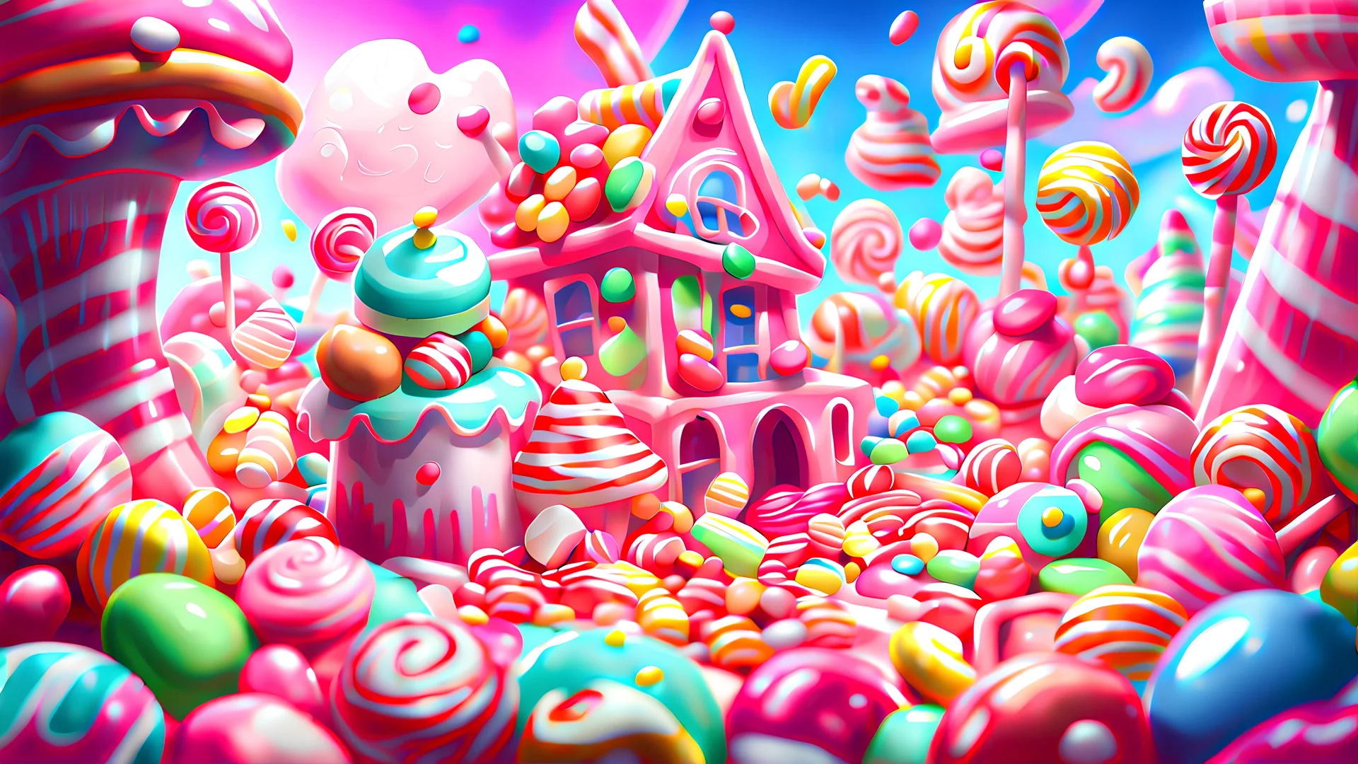 illusration of a candy world, game design, digital painting, realistic illustration, candy world