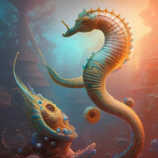 biomorphic seahorse morphed with electronic wiring and mixed with lighting, Nanopunk and Biopunk with cyberpunk look,golden hour,MTG,digital painting, wonderful ambient colors, art by Jarosław Jaśnikowski mixed with Sheila Martin mixed with Fletch mixed with Frank Sun mixed with Anna Dittmann mixed with Alena Aenami.