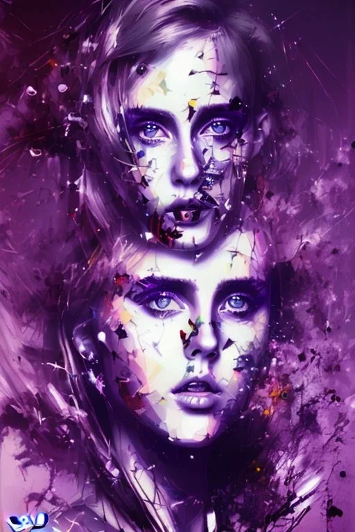 Danish singer MØ face, Abstract Yoji Shinkawa, purple tones,