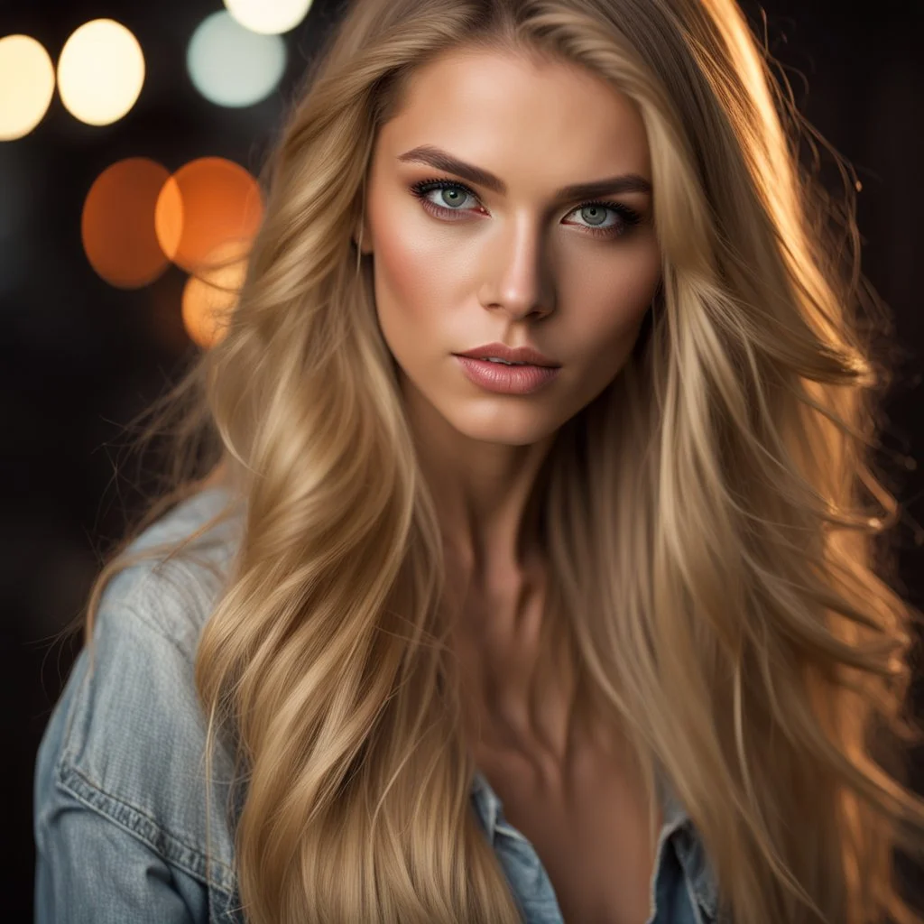 beautiful 20 year old woman, fiesty expression, long blonde hair, photorealistic, 4k,