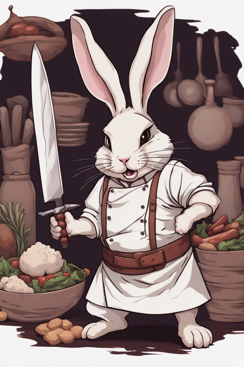 divine killer bunny with chefs knife dnd realism art adventurer