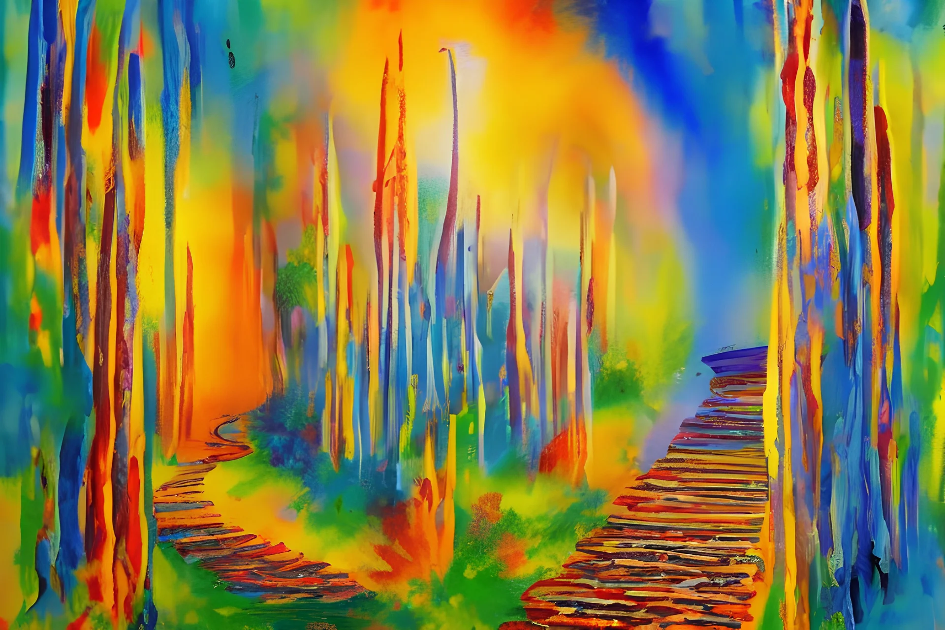 Acrylic artwork of a Path to heaven, spiritual and beautiful, hassidic inspired kaballah