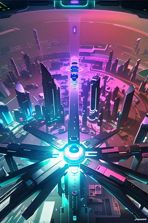 map of a futuristic cyberpunk city from above