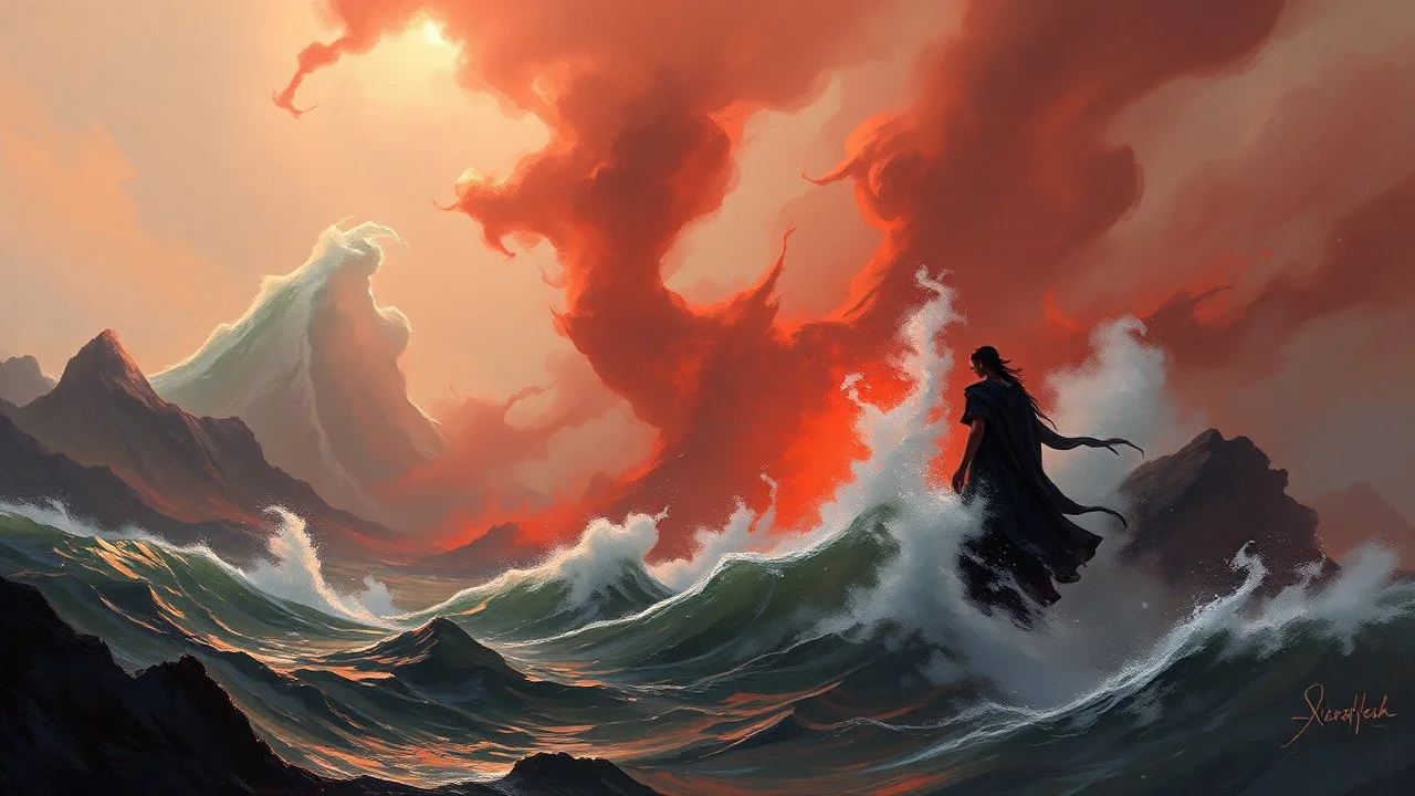 The Devil's Sea, illustration, by Ruan Jia and Mandy Jurgens and William-Adolphe Bouguereau, Artgerm