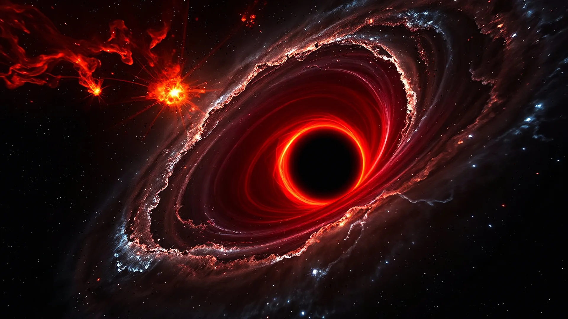 An epic image of a supermassive black hole with a red accretion disk