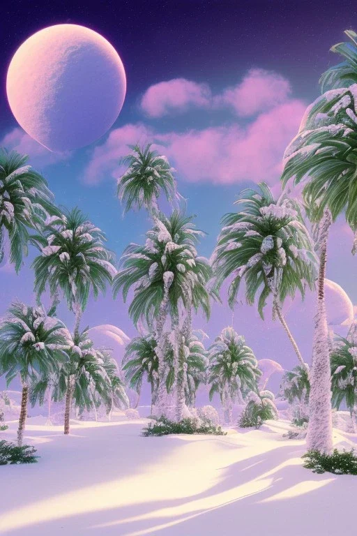 1980's vaporwave aesthetic palm trees in Christmas winter