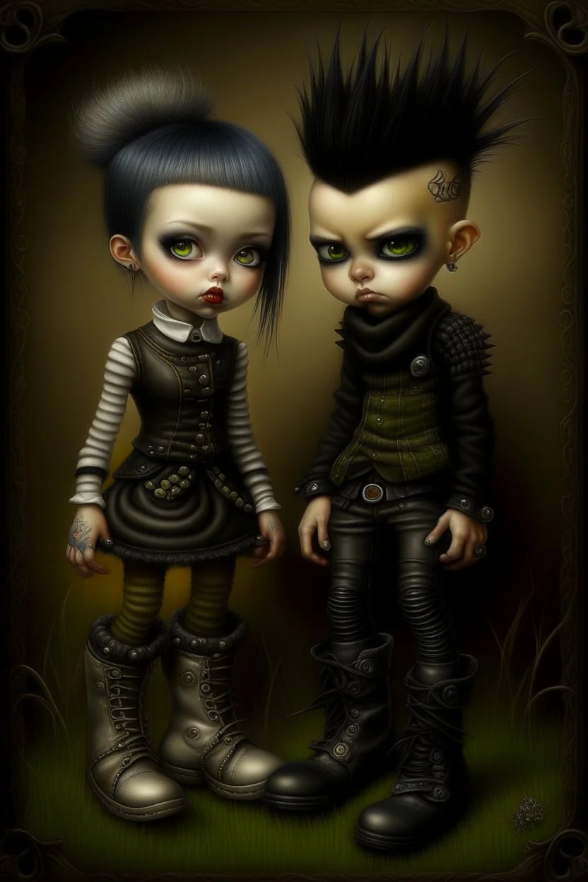 young goth girl and boy, dressed in gothpunk clothing and boots, sign reads "GOTHFEST", by naoto hattori