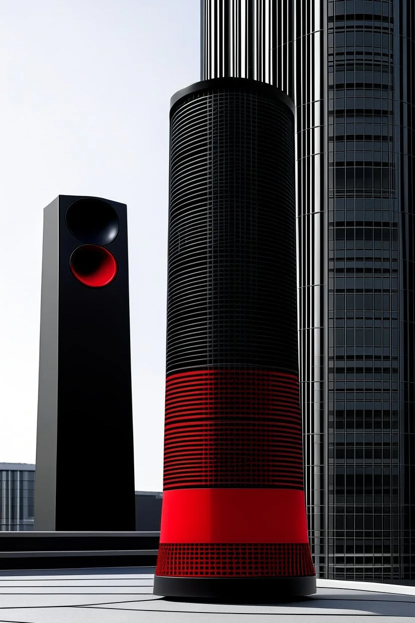 speaker, form inspired by merdeka 118 tower, architecture form, modern design style and black and red color