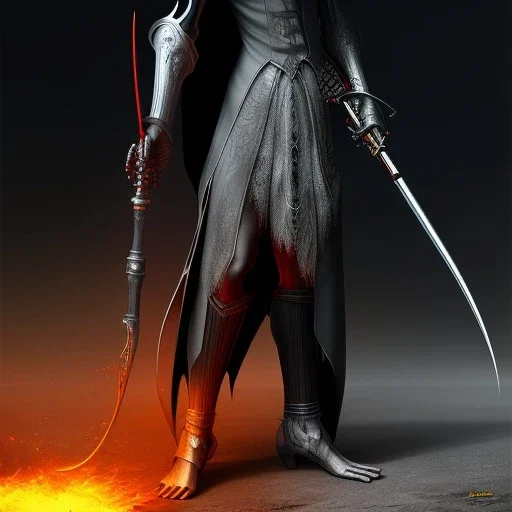 dark figure with scythe, full body, zoomed out