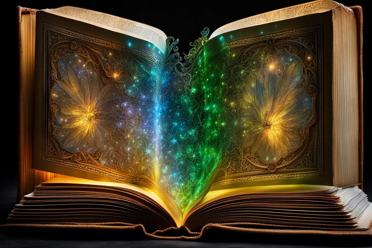 ancient book containing images of elves and fairies Broken glass effect stunning something that doesn't exist mythical creature energy molecular textures iridescent light scales breathtaking beauty pure perfection divine presence unforgettable stunning breathtaking beauty Volumetric light aura rays