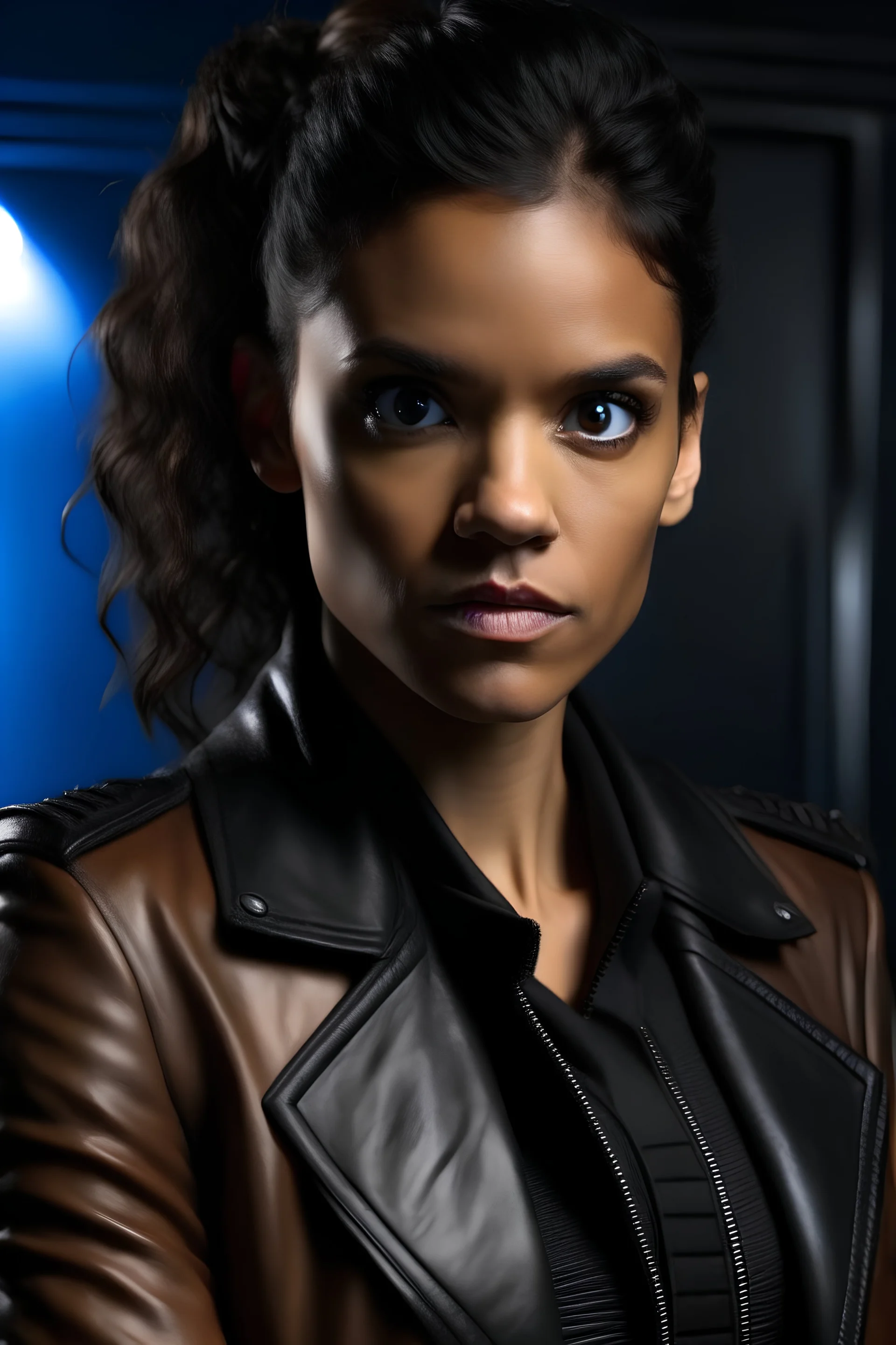 Maisie Richardson-Sellers as Matilda Harris, Doctor Who companion, black leather outfit.