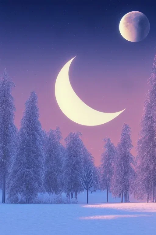 1980's aesthetic vaporwave palm trees with lighting with moon in the winter snow