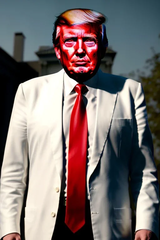 Ultra realistic image night, Donald trump zombie, suit, blood, torn arm, night, the walking dead style, dark ambient, highly detailed, White House background, concept art, unreal engine 5, ray tracing, RTX, focal lighting, ultra detail, volumetric lighting, 3d, finely drawn, high definition, high resolution.