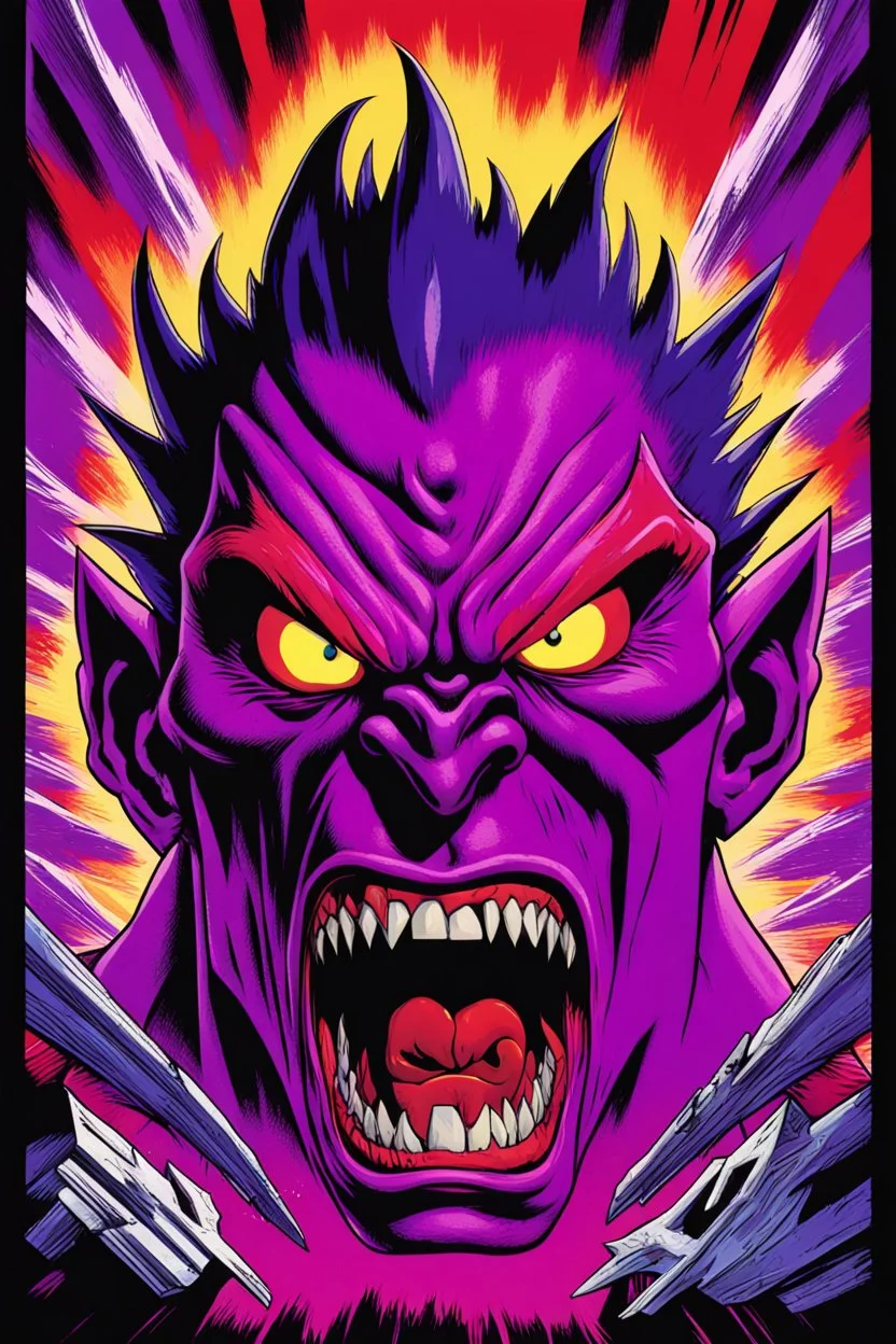super head fuked title with movie poster title :HEAD FUKED SO MUCH BRO, monster more angry and more 90s style, angry fast, extreme, wild, so so angry, red and purple background with 90s style slashes