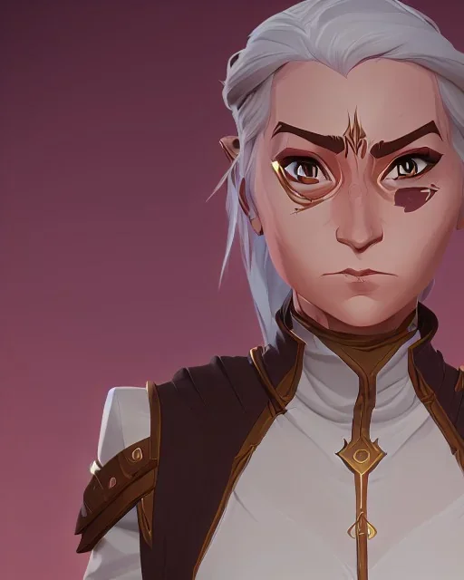 d&d character, female, cleric, happy, armor, white hair, gold eyes, smiling