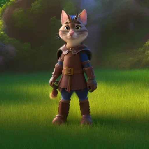 Cat warrior, medieval armor, ready for battle, Pixar, Disney, majestic, full body, proud --v 4