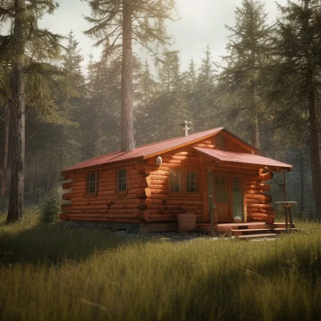 Petite hauteur cabane en forme de feuille courbée, matariaux naturel, 8k, 3D,hdr,cinema 4D, très détaillée,réaliste