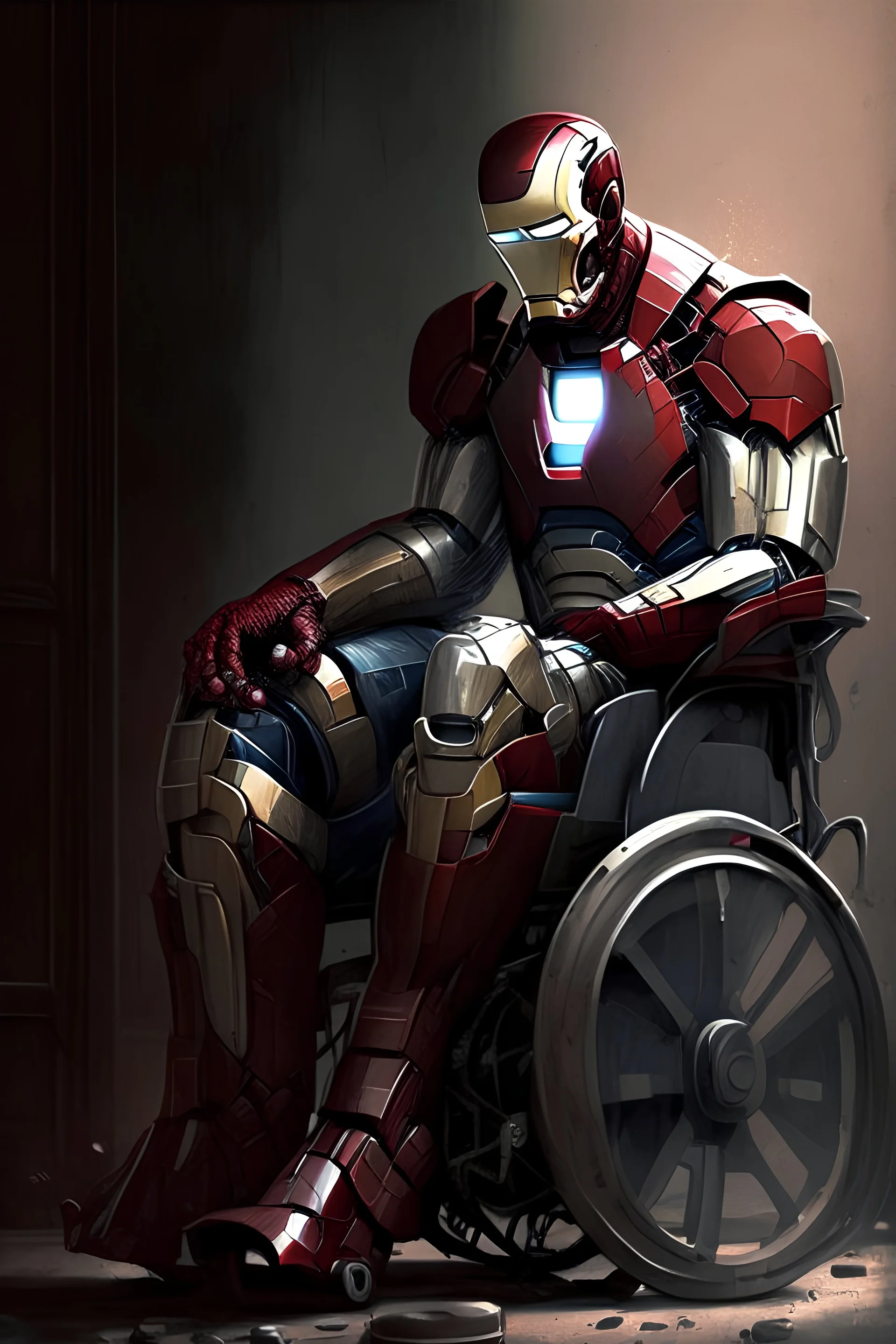 ironman sitting in a wheelchair