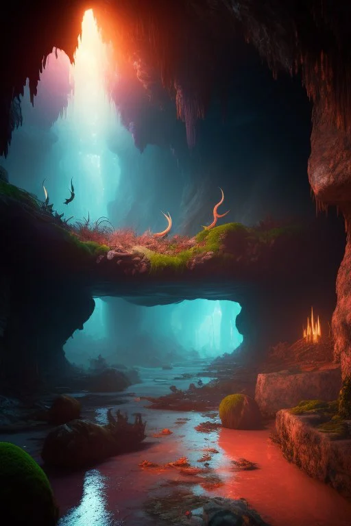 hyper realistic fantasy apocalyptic survivors narrowly navigating the dangerous creatures underworld caverns: vibrant, vivid, breath taking, ominous, surreal, ambiance, atmospheric, centered photo, Intricate 8k Textures, Hyper realistic, stunning realistic photograph, 3d octane render, trending on artstation, Centered realistic cover photo, Hyper Realistic, awesome, full color, dark, Ultra high definition, cinematic, neoprene, masterpiece, ultra sharp focus, Unreal Engine 5, Nanite, even, unifie