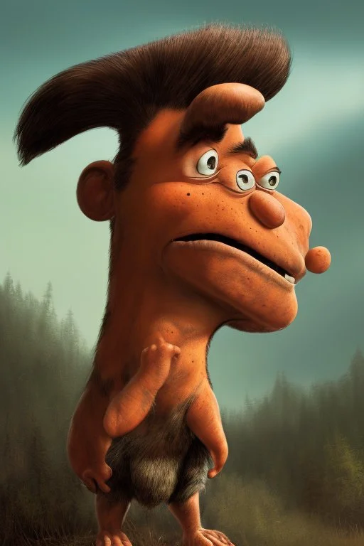 4k ultra-hd, hyper realistic, cinema lighting, fantasy art, in the style of Frank Frazetta -- Fred Flintstone Full body image, short-sleeve, orange and black spotted, full body loincloth handsome, fair skin, black hair, thick eyebrows, large nose. broad shoulders, massive arms, , caveman dwelling background--