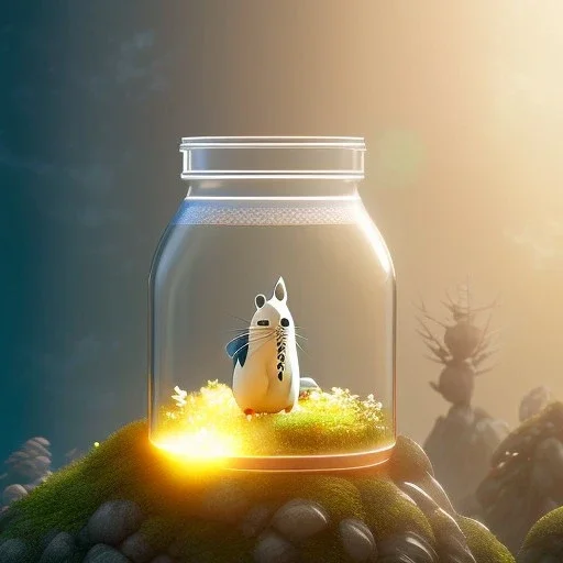 A studio ghibli characters in a jar floating, super high resolution, professional photograph, in focus, beautiful detail, professional digital art, stunning 4k, volumetric light, Award-winning photograph, photography