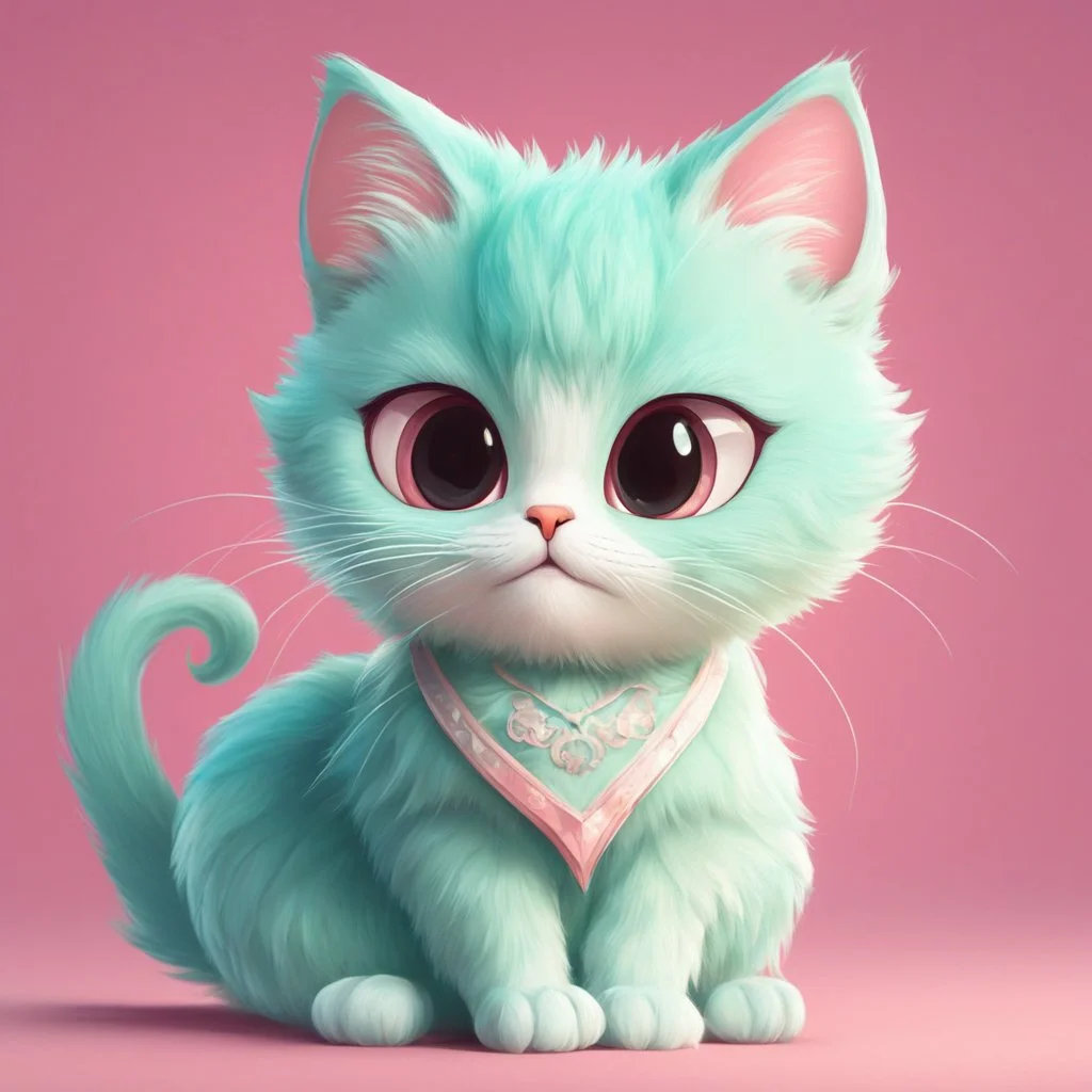 A delightful and adorable cartoon illustration featuring a cute mint-colored cat against a charming pink background, (delightful illustration:1.4), (adorable cartoon cat:1.5), (charming pink background:1.3), (expressive mint hues:1.2), inspired by the styles of cute cartoon artists, trending on ArtStation, Intricate, Sharp focus, vibrant lighting, (whimsical:1.4), (playful ambiance:1.3), (lush fur details:1.5), Cartoon, Masterful, Captivating, High Detail, Cinematic view