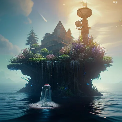 The Isometric Glass Tall Box Mini Model Little Real Island Mixed Water Fall Under Ocean Sunshine Summer Background Blue Sea, The Last Of Us / Avatar, Octane Render / ZBrush, Cinematic, IMAX Film, Nikon D750, 16K, Autostereoscopy, Anthropomorphic, Golden Ratio, Geometry, Symmetric, Depth Of Field, Highly Detailed, Ultra Realistic, Beautiful Lighting, Halfrear Lighting, Soft Light, Candoluminescence, Cast Shadow, Reflective, Glow, Translucent, Normal Map, Carbonated --testp