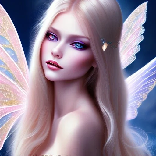 magnifique belle sexy fairy souriante avec de magnifiques ailes et des cheveux longs blonds,yeux bleus