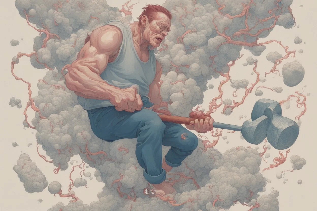 man swinging sledgehammer by james jean