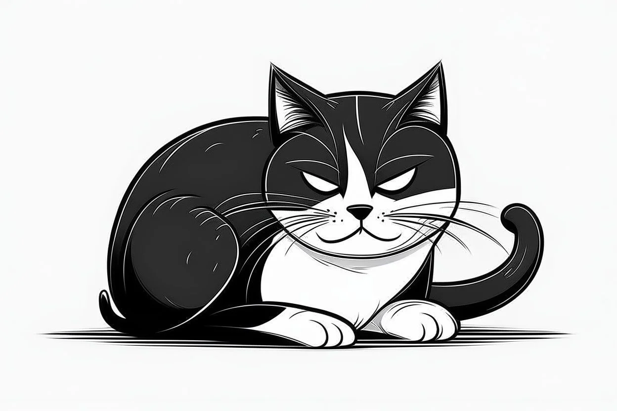 lazy cat cartoon simple black and white