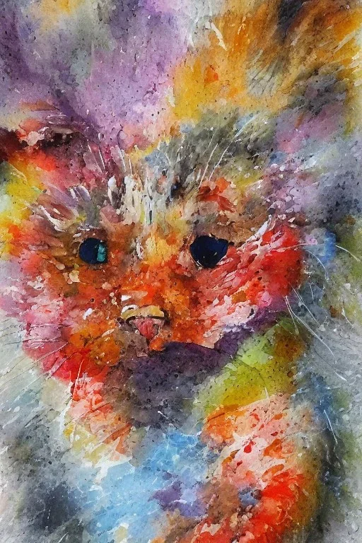 watercolor painting, happy cat, bright color,