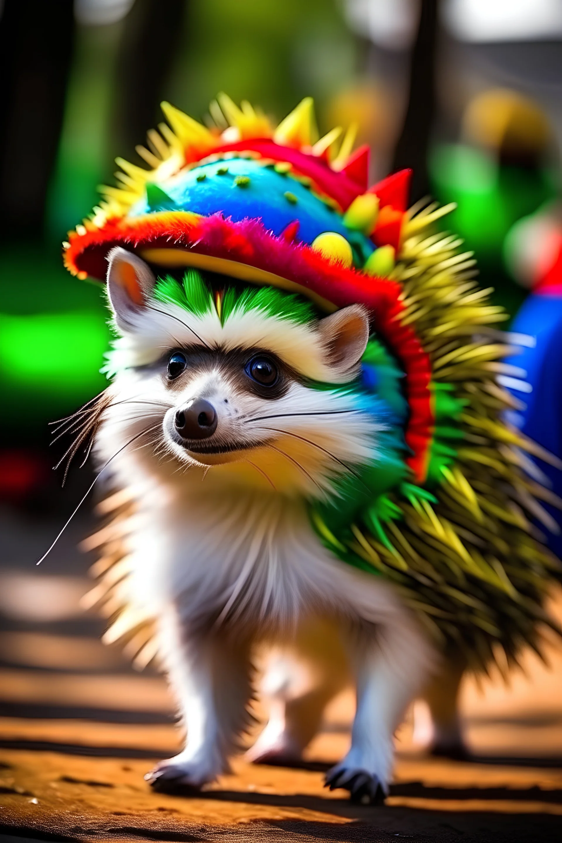 A hedgehog dressed up in carnival costume