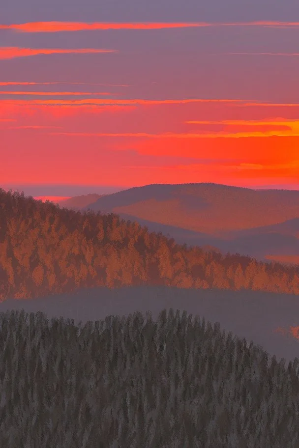 big rock mountains with and orange dawn sky with no clouds