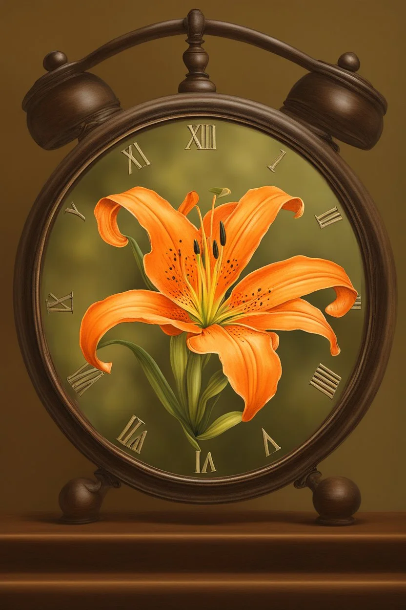 Orange Tiger Lily Flower Oil Painting in Clock 2:23