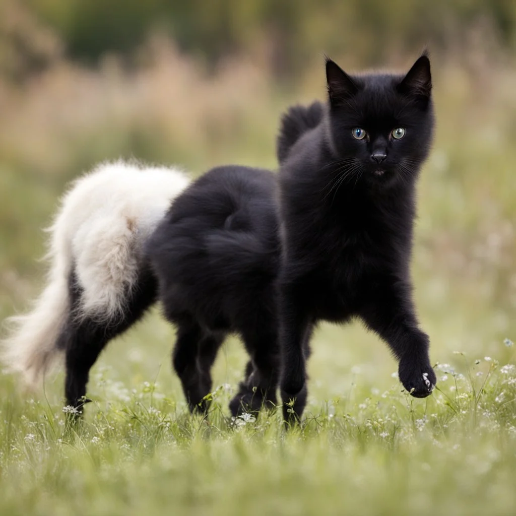 Um gato preto brincando com um novelo de lã