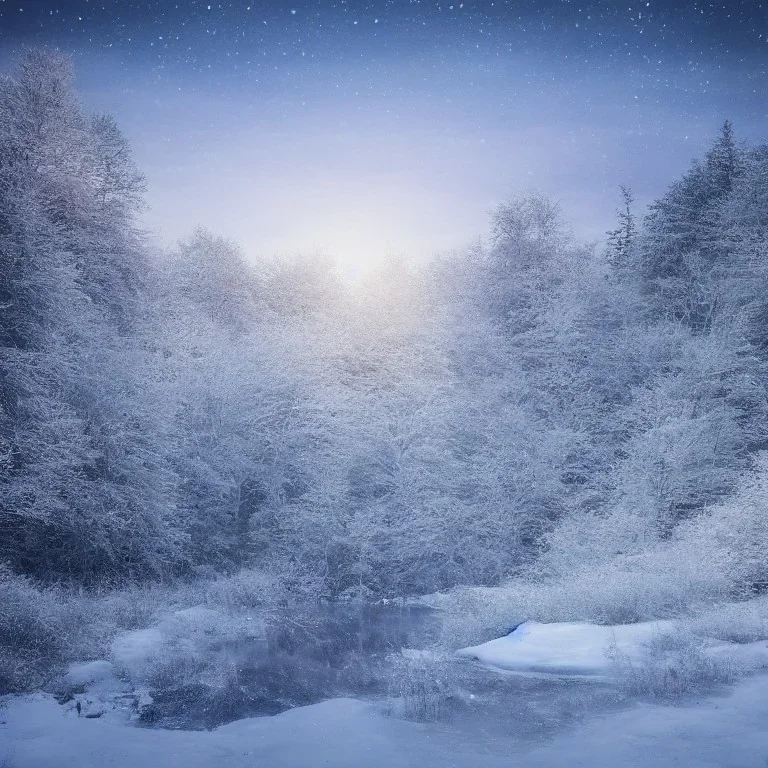 winter landscape, crystal, stars, dreamlike