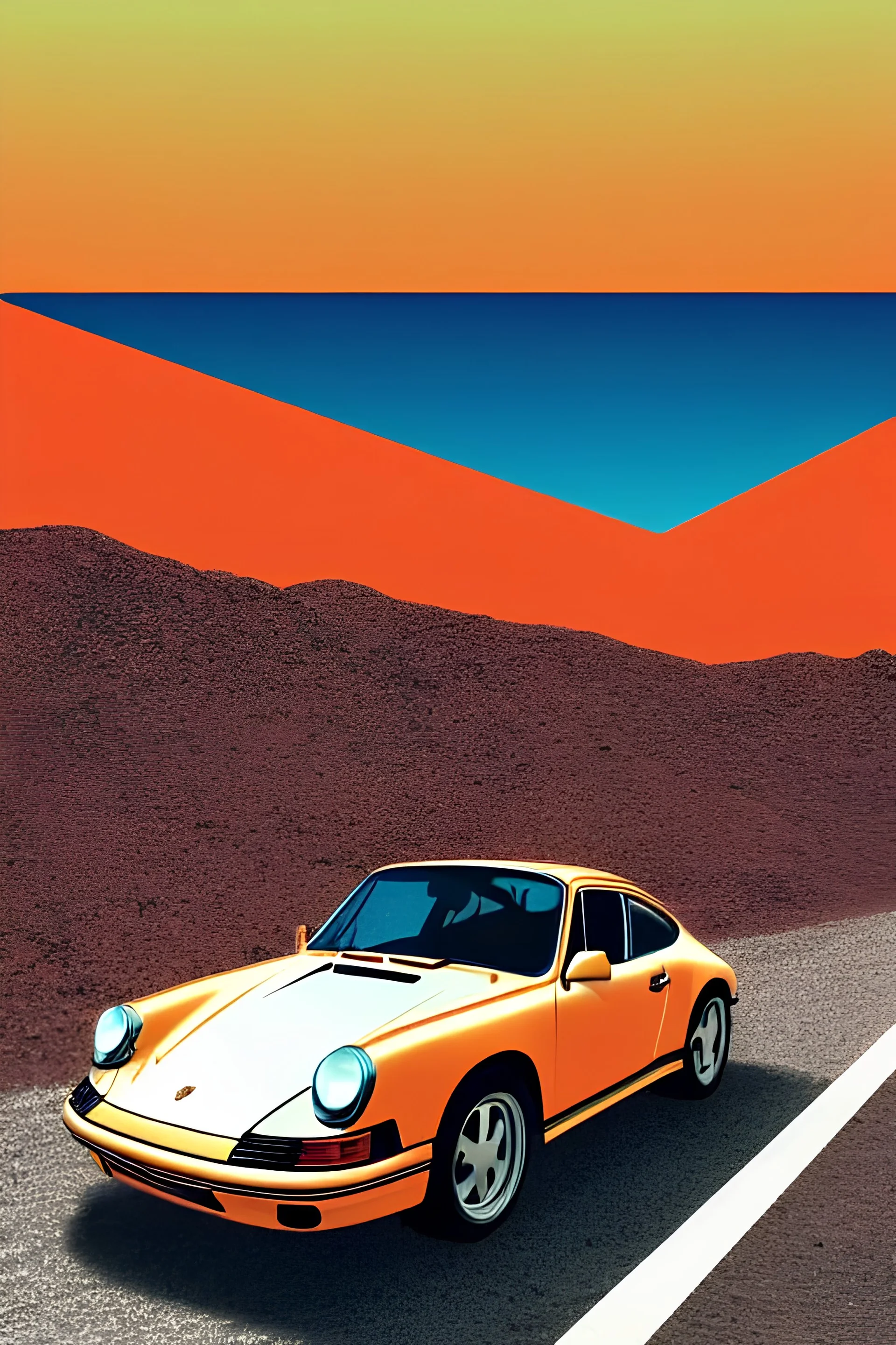 Porsche 911 driving on a highway on mars, martian sky in the background,Screen print, pop art, splash screen art, triadic colors, digital art, 8k resolution trending on Artstation, golden ratio, symmetrical, rule of thirds, geometric bauhaus