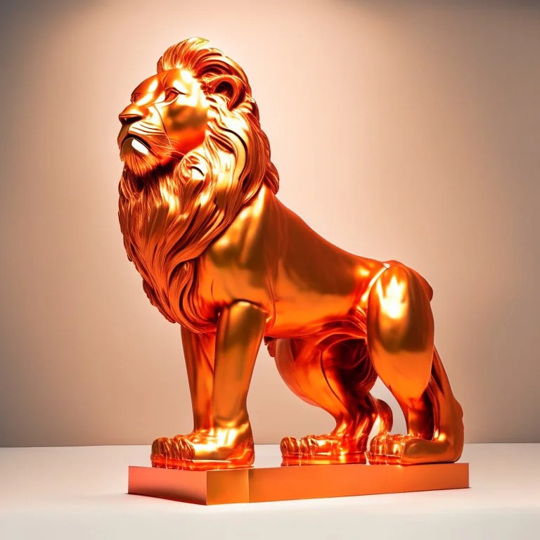 orange color metallic statue of a lion