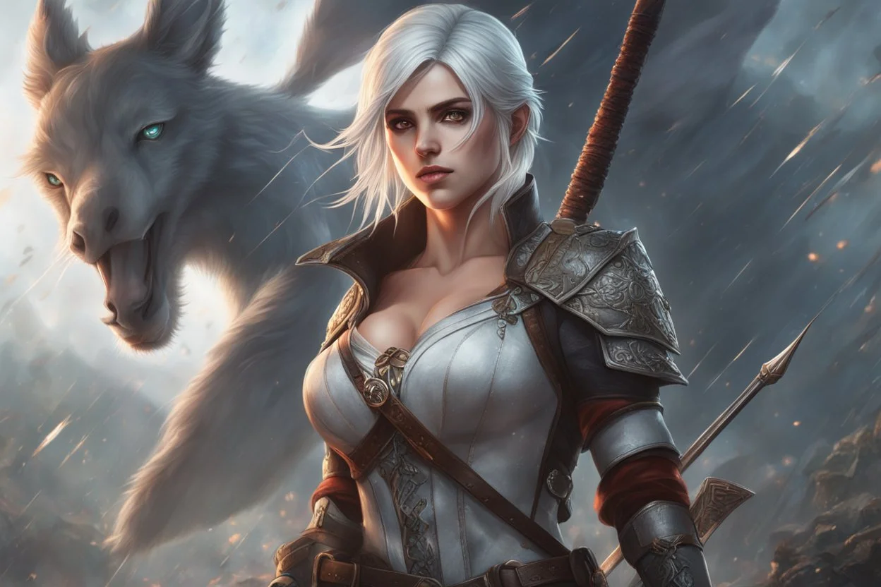 Ciri in smooth anime cg art, orianna, anime fantasy artwork, close picture, rain, apocalypse, intricate details, highly detailed, high details, detailed portrait, masterpiece,ultra detailed, ultra quality