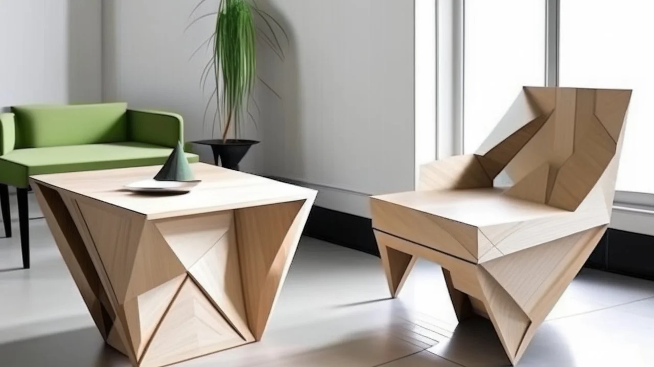 Table, chair, sofa collection inspired by paper folding