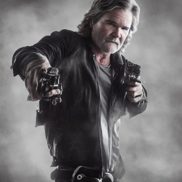 Kurt Russell is Han Solo, dramatic light, close up, smoky background, high detail, cinematic, vignette