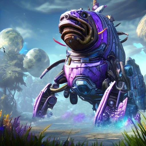 big cyberfish, Style Borderlands 2, purple tones,