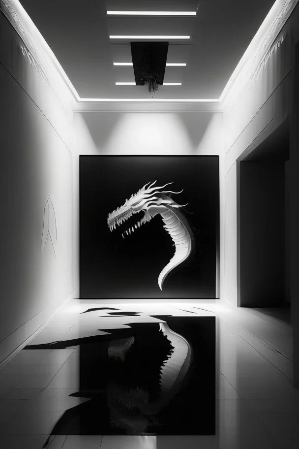 We make it black, veined walls and a white floor, with a reception in a rectangular shape, and hidden or rich lighting or the dragon