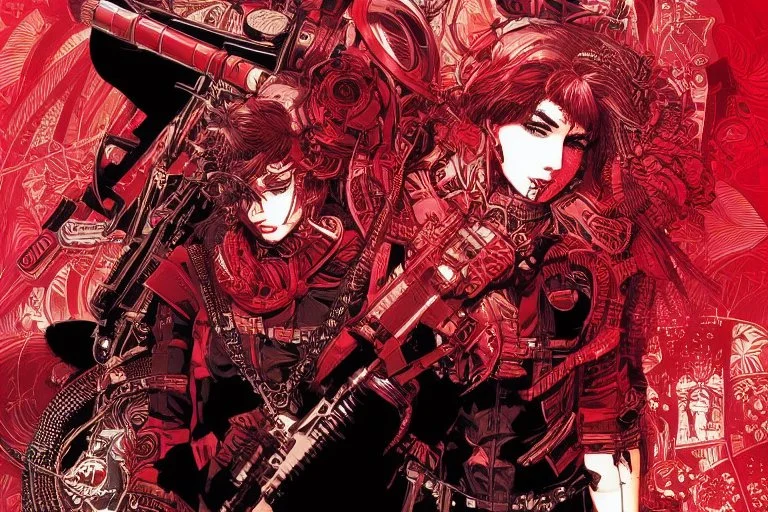 beautiful punk girl, hyper detailed, intricately detailed, illustration by <kilian eng> <Yoji Shinkawa>, darkred tones,